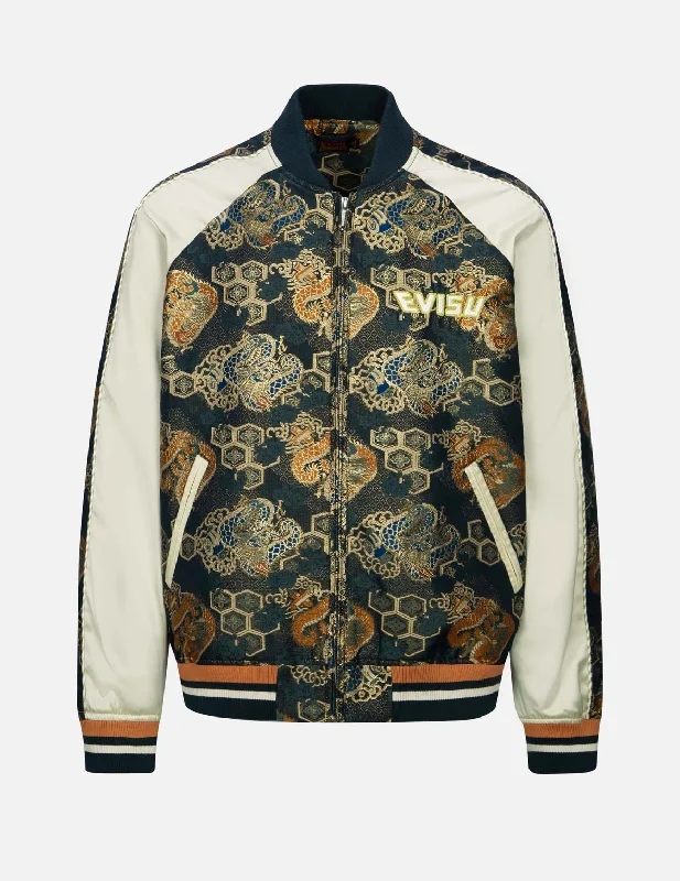 Logo Embroidery Brocade Fabric-blocking Loose Fit Jacket