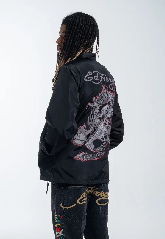 Mens Fireball Dragon Coach Jacket - Black