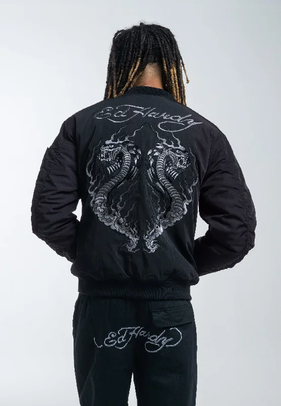 Mens Tonal Double Venom Ma1 Bomber Jacket - Black