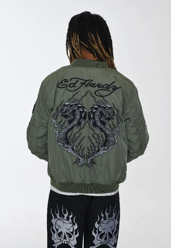 Mens Tonal Double Venom Ma1 Bomber Jacket - Khaki