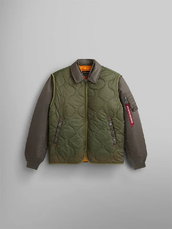 MIXED MEDIA QUILTED UTILITY JACKET