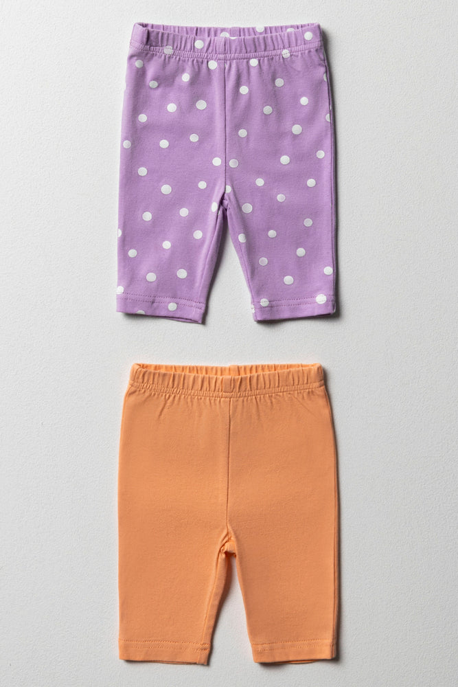 2 Pack Cropped Leggings Orange & Lilac