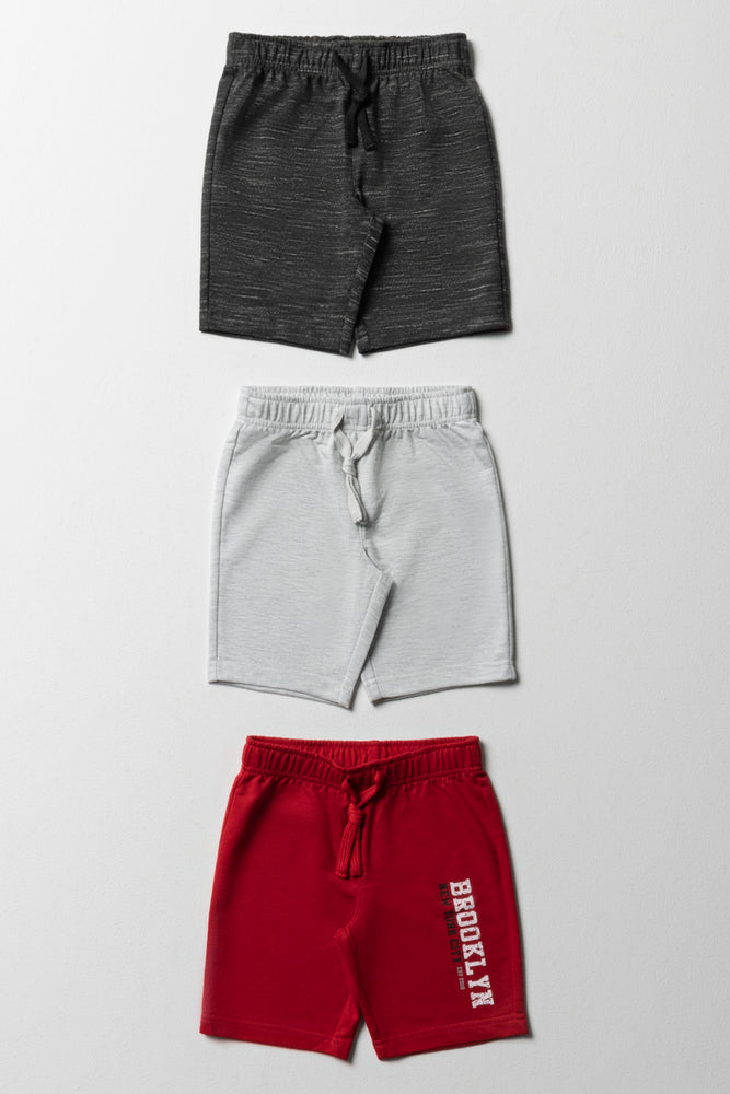 3 Pack Shorts Dark Grey, Light Grey & Red