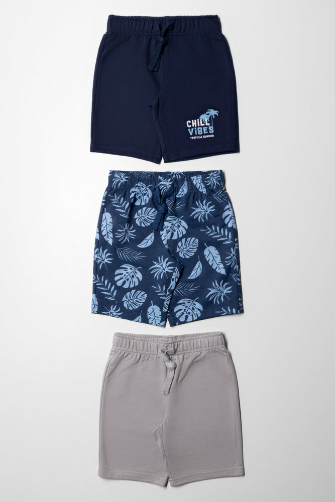 3 Pack Shorts Navy, Blue & Grey