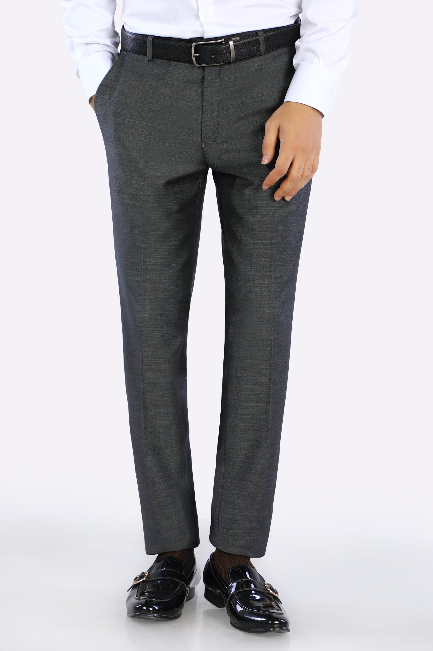 Dark Grey Wash & Wear Regular Fit Trouser