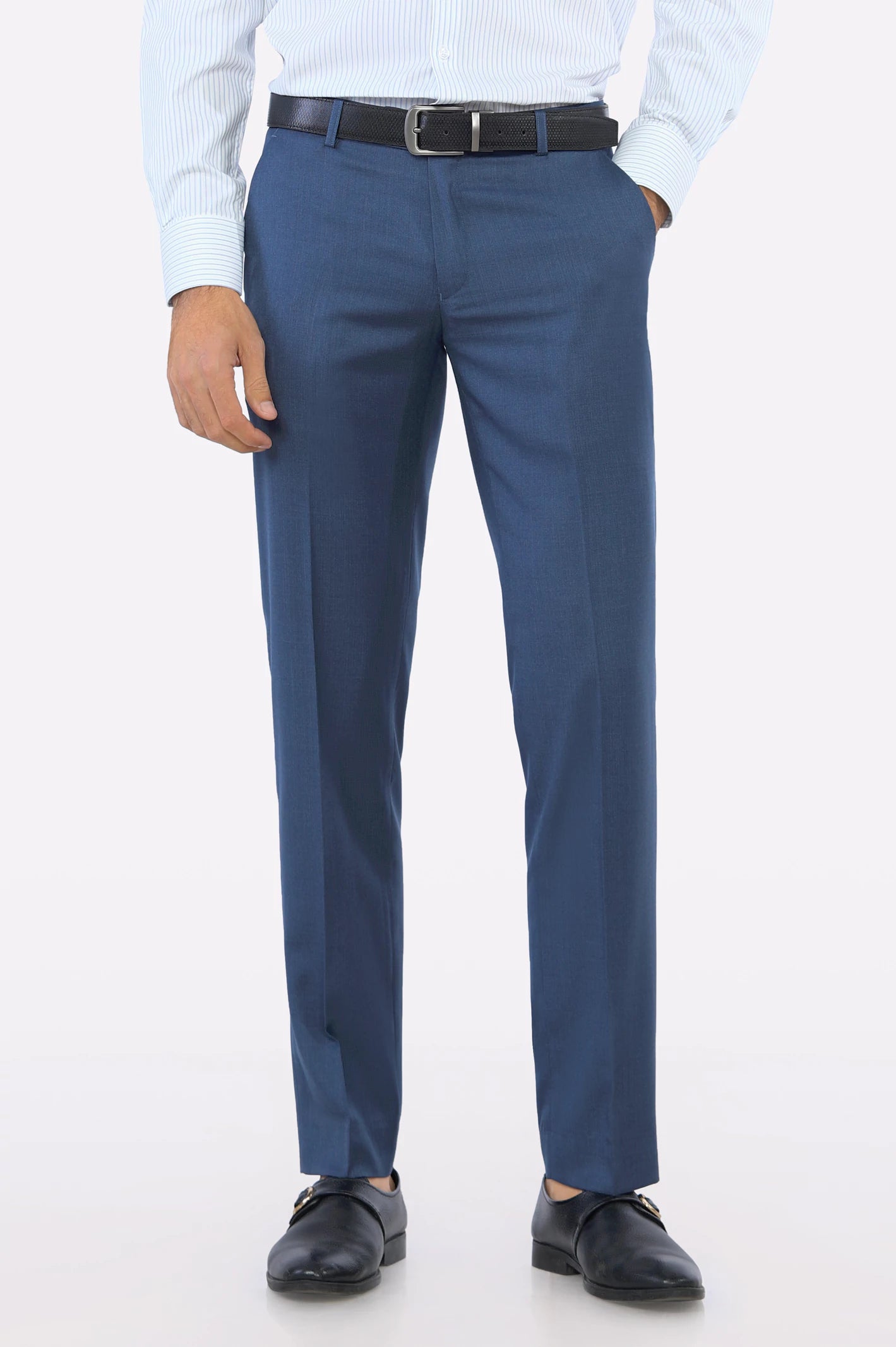 Blue Wash & Wear Smart Fit Trouser