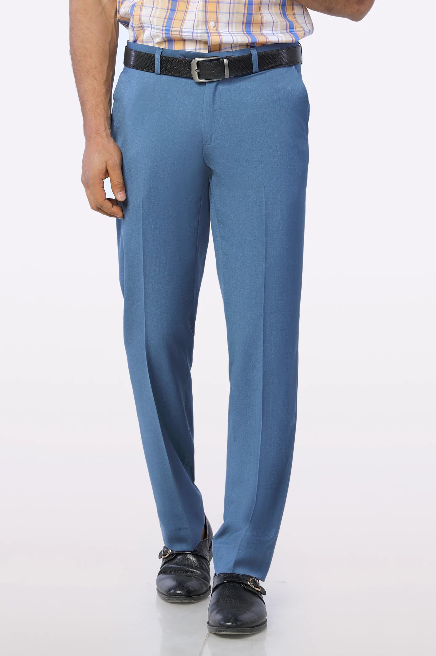 Light Blue Wash & Wear Smart Fit Trouser