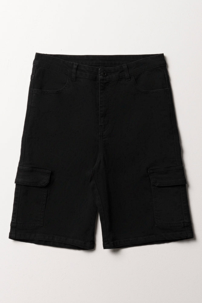 Cargo Denim Shorts Black