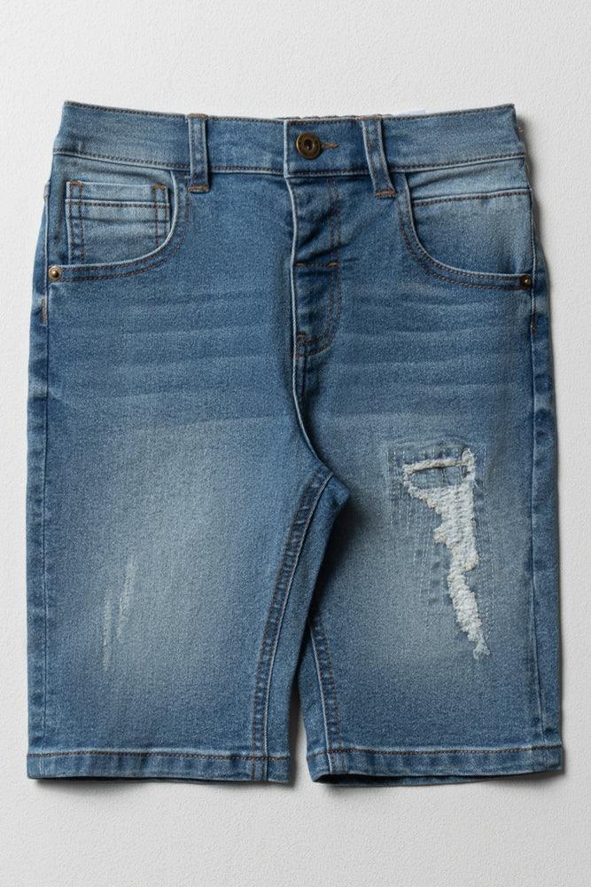 Denim Shorts Rip And Repair Light Blue