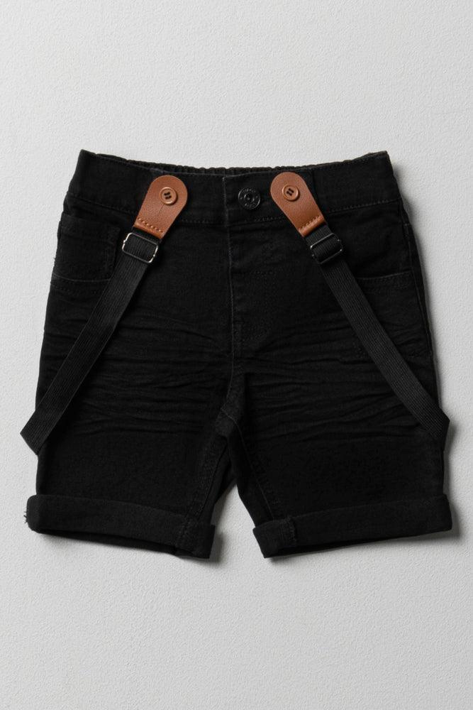 Denim Shorts With Braces Black