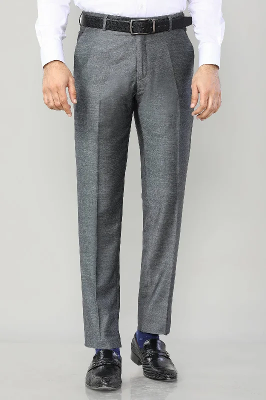 Grey Wash & Wear Regular Fit Trouser