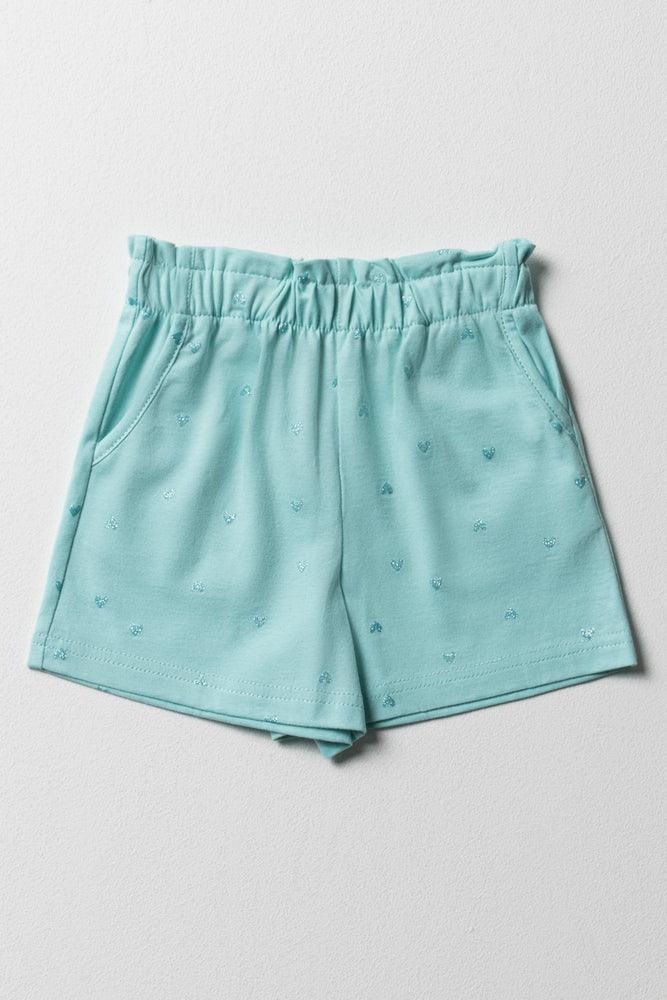 Glitter Heart Shorts Turquoise