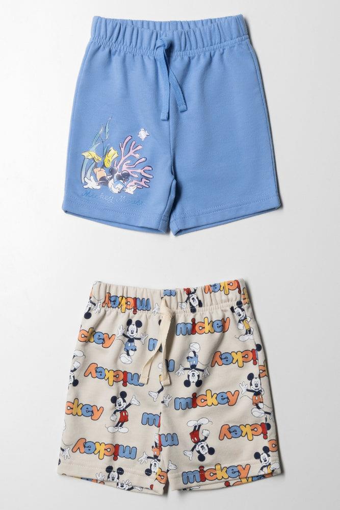 Mickey Mouse 2 Pack Shorts Blue & Natural