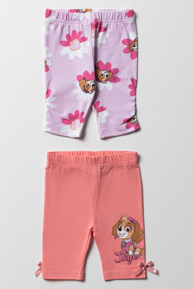 Paw Patrol 2 Pack Cropped Leggings Lilac & Pink