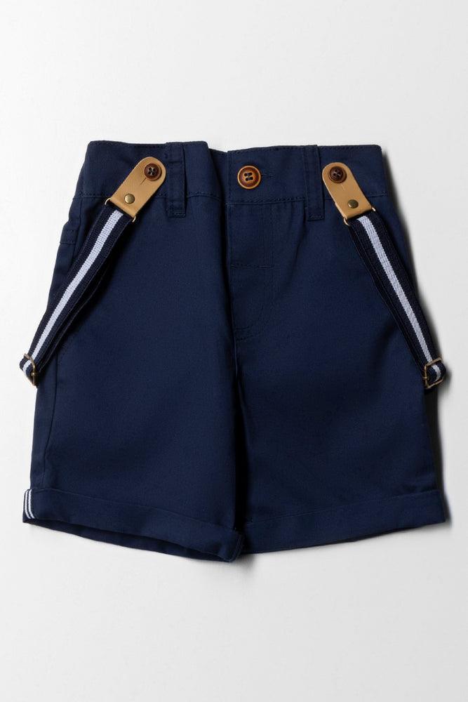 Plain Fashion Shorts With Braces Navy