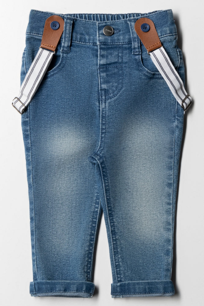 Skinny Denim Jeans With Braces Blue