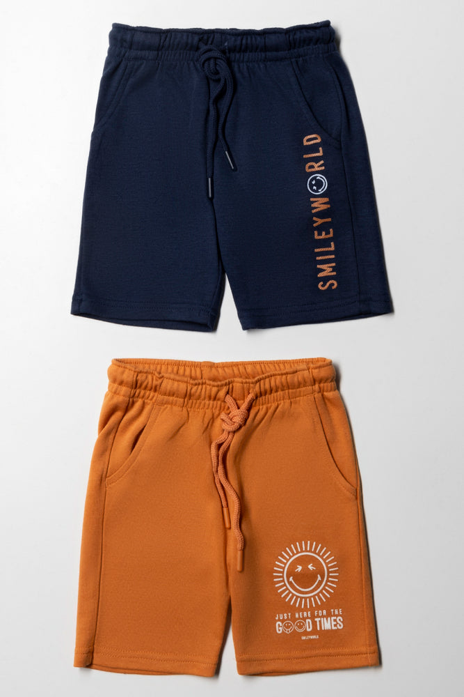 SmileyWorld 2 Pack Knit Shorts Orange And Navy