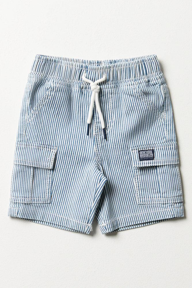 Stripe Cargo Denim Shorts Blue