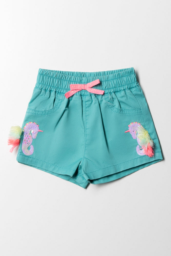 Tg Twill Short With Sequins Embr Teal