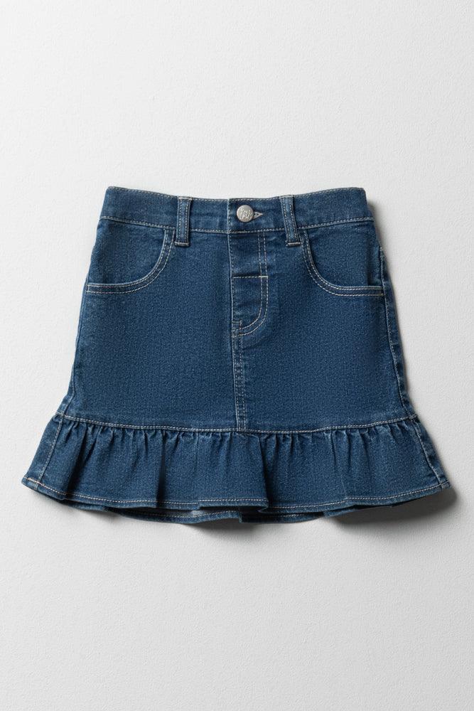 Tiered Denim Skirt Blue