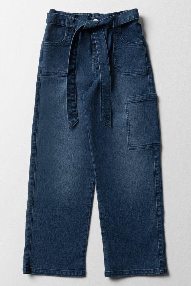 Utility Belted Denim Jeans Blue