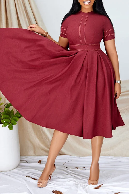 Elegant Wine Red Ruffle A-Line Dress - Perfect for Any Occasion