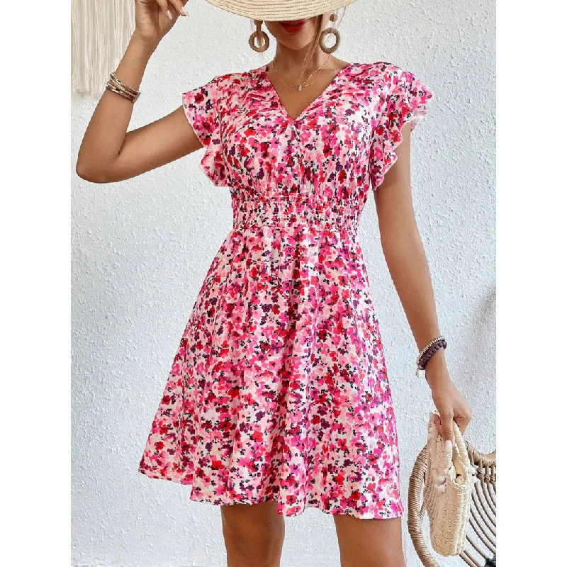 dresses and evening gowns Women's Flounced Dress with Floral Print – Perfect for Any Occasion!