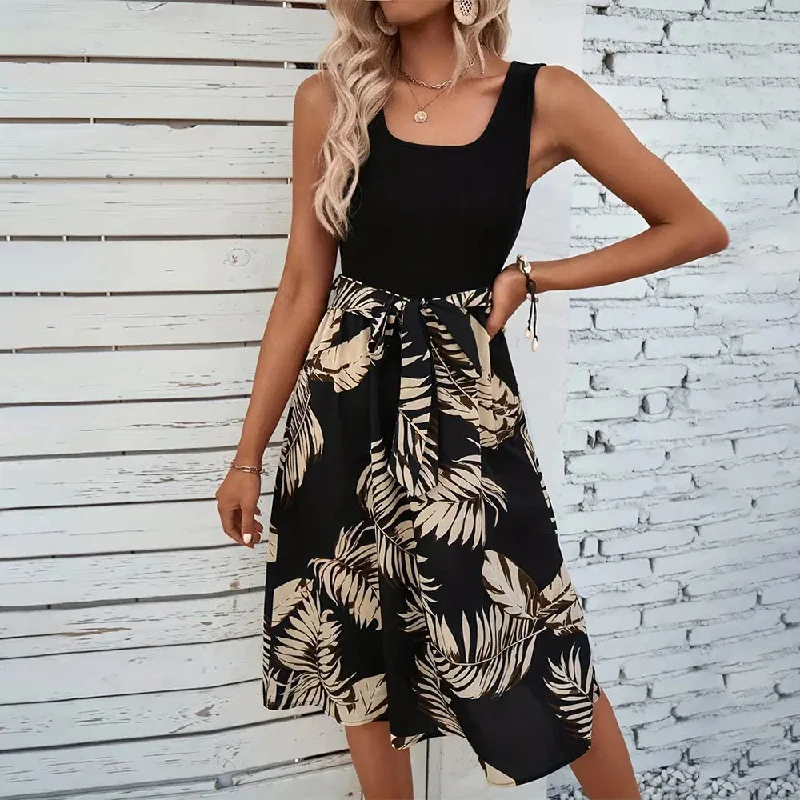 Elegant Women's sleeveless midi dress casual - High Waist, Black Dress And Sizes S-XL